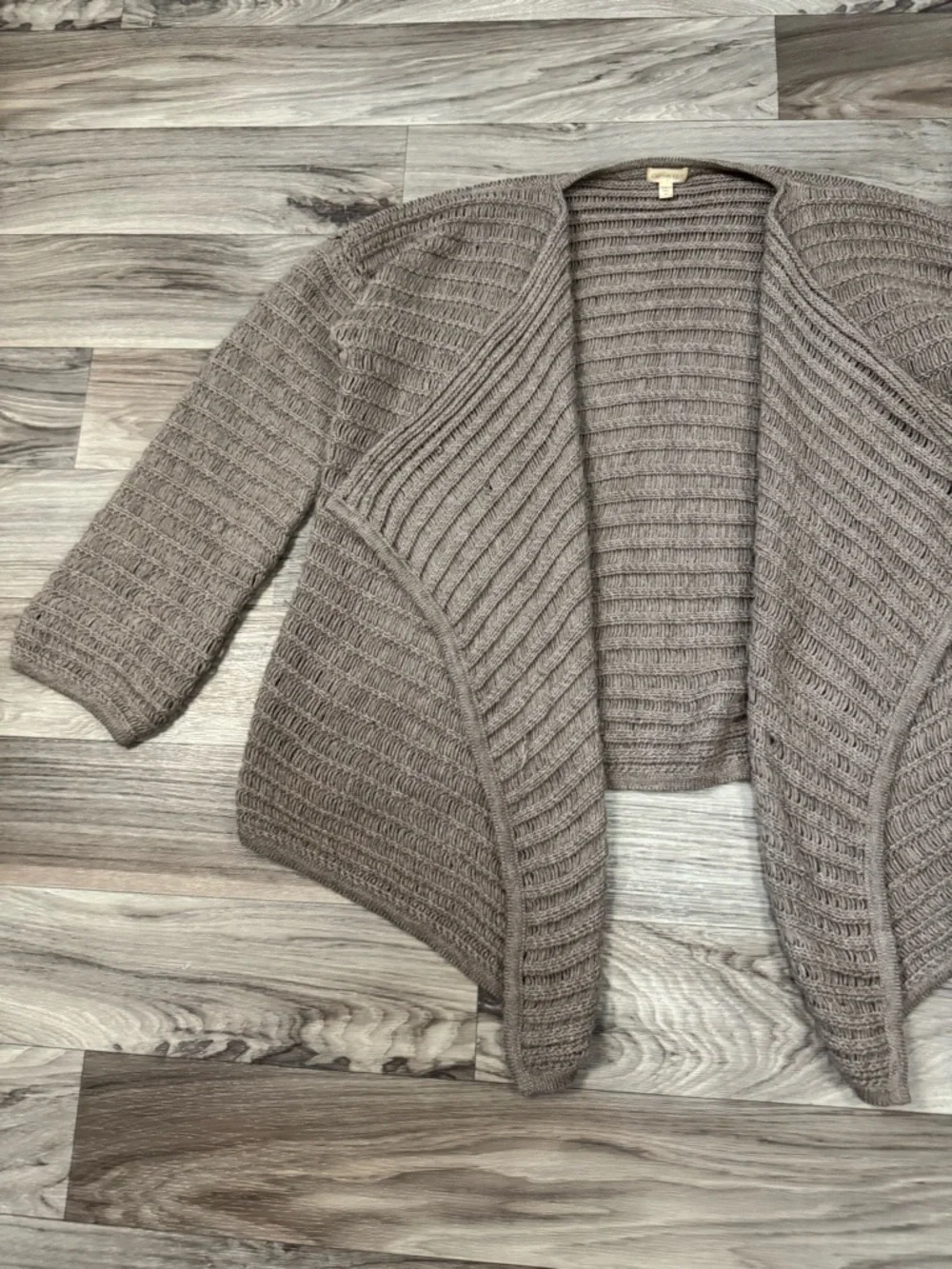 Garnet Hill 100% Baby Alpaca Open Front Drop Stitch Knit Drape Cardigan Medium